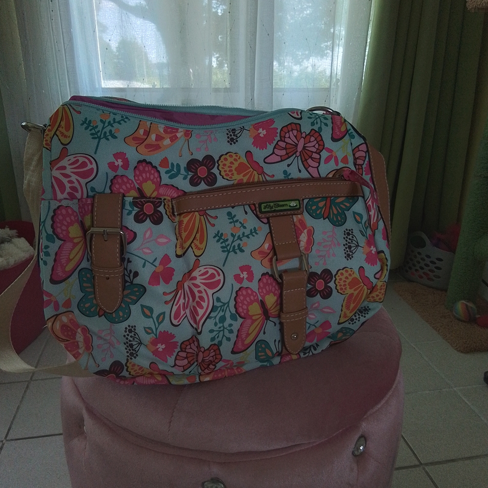 Lily Bloom Floral Bag with Tan Straps